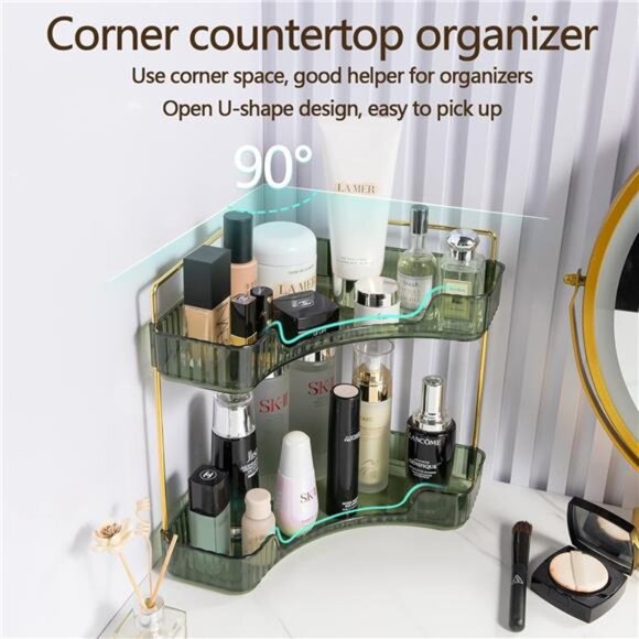 2-Tier Corner Bathroom Counter Organizer – Classic Storage Shelf for Makeup - Picture 5 of 7